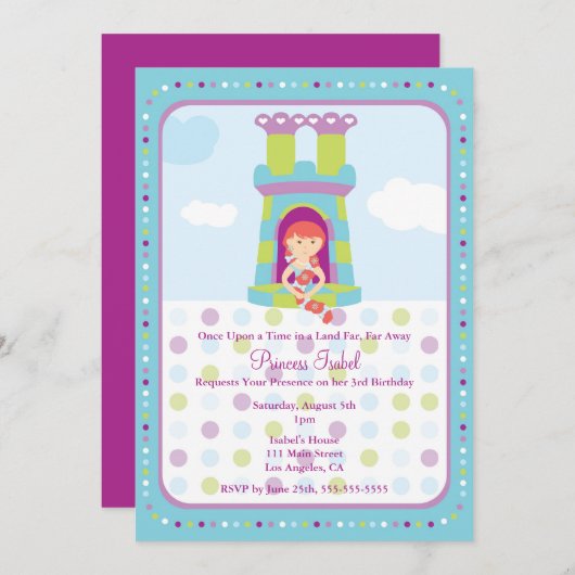 カウトラプンツェルプリンセス誕生パーティー招待状 招待状 (正面/裏面)