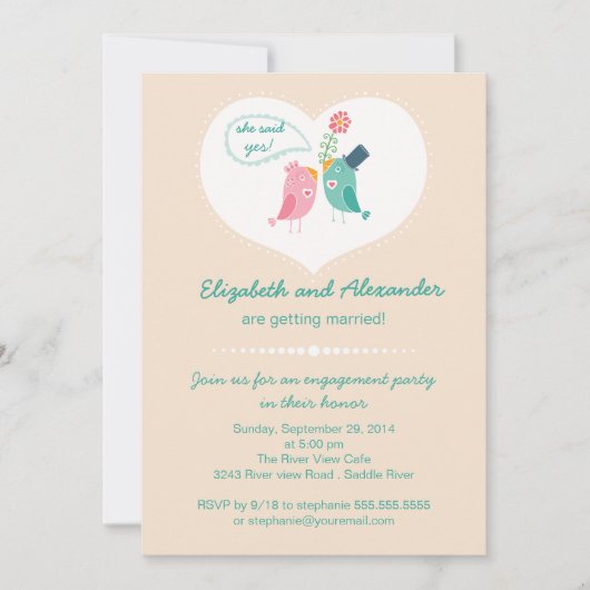 カウトラモダンブバードハート婚約パーティ 招待状 (正面)