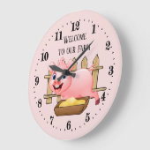 カウトリーファーム豚の追加文字 ラージ壁時計 (傾斜)