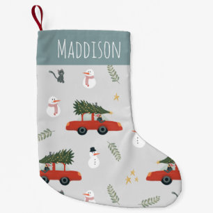 カウトレッドカーアンド雪だるまウィンターホリデーツリーキッズ スモールクリスマスストッキング