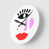 カウトレッドリップス顔モダン ラウンド壁時計 (傾斜)
