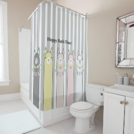 カウトレトロカラフルラマ シャワーカーテン