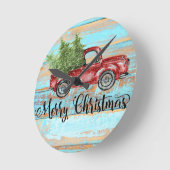 カウトレトロレッドトラックカントリークリスマス ラウンド壁時計 (傾斜)