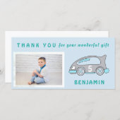 カウトレースカーブルー誕生日サンキューフォトカード サンキューカード (正面/裏面)