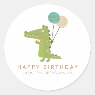 カウトワニバルーンズパーソナライズされた誕生日 ラウンドシール