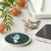 カウト幽霊間抜け顔着用トップハットスカル杖 キーホルダー (側面)