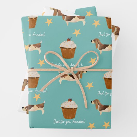 カウト愛犬家バセットハウンパーソナライズされたド ラッピングペーパーシート (インサイチュ)