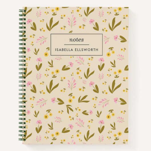 カウト春の花ズピンクグリーンフローラ名前をカスタムする ノートブック (正面)