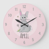 カウト春イースターバニーラビットネームキッズ子供部屋 ラージ壁時計 (正面)