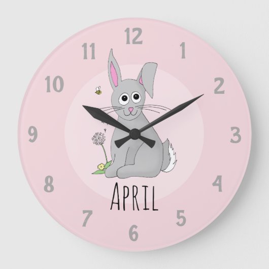 カウト春イースターバニーラビットネームキッズ子供部屋 ラージ壁時計 (正面)