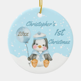 カウト男の赤ちゃんペンギンズ初めてのクリスマスブルー セラミックオーナメント
