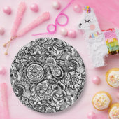 カウト白黒フローラペイズリー ペーパープレート (パーティー)