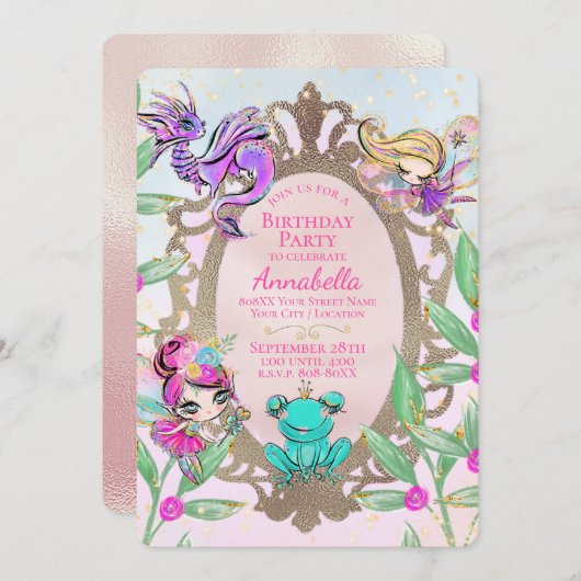 カウト童話ガーデンフェリーズウィズ金ゴールド鏡 招待状 (正面/裏面)