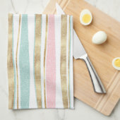 カウト金ゴールドドストライプードルズピンクデザイン キッチンタオル (四つ折り)