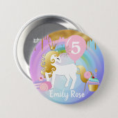 カウト金ゴールド&ホワイトユニコーントリーツ誕生日 缶バッジ (正面&裏面)