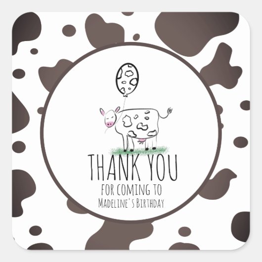 カウドードルファーム動物の誕生日パーティーありがとう スクエアシール (正面)