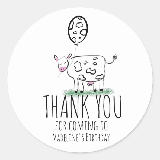 カウドードルファーム動物の誕生日パーティーありがとう ラウンドシール (正面)