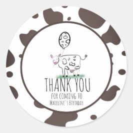 カウドードルファーム動物の誕生日パーティーありがとうC ラウンドシール