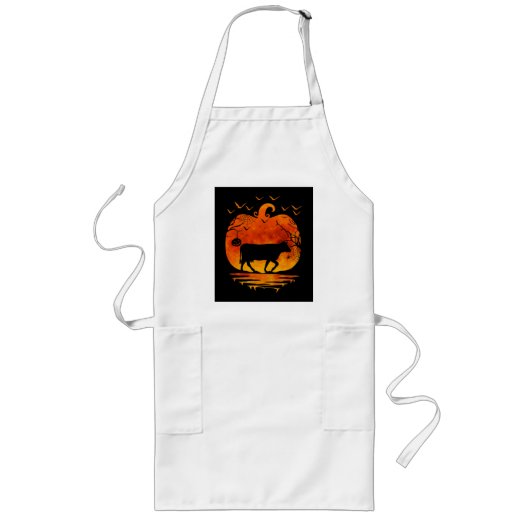 カウハロウィーンのコスチュームかぼちゃの秋シーズン ロングエプロン (正面)