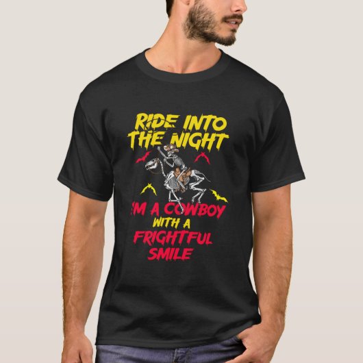カウハロウィーンの化け物スケルトンパンプキンホースライディング Tシャツ (正面)