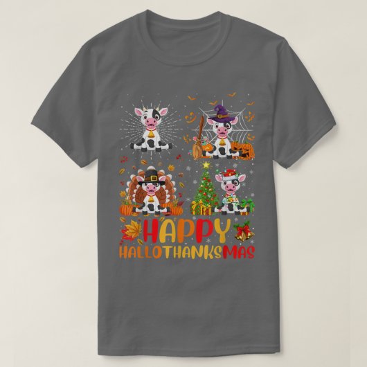 カウハロサンクスマスハロウィンサンクスギビングクリスマ Tシャツ (デザイン正面)