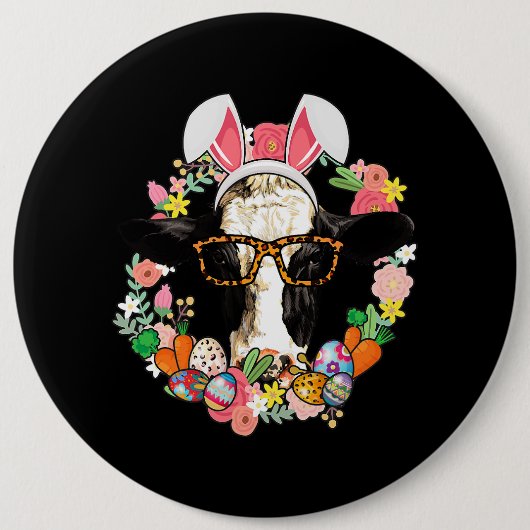 カウバニー耳ハッピーイースター農業農家 缶バッジ (正面)