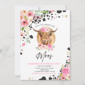 カウバースデーパーティーピンクフローラファームランチ誕生日 招待状 (正面)