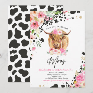 カウバースデーパーティーピンクフローラファームランチ誕生日 招待状