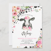 カウバースデーパーティーピンクフローラファームランチ誕生日 招待状 (正面)