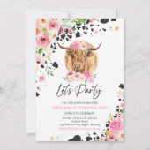 カウバースデーパーティーピンクフローラファームランチ誕生日 招待状 (正面)