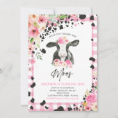 カウバースデーパーティーピンクフローラファームランチ誕生日 招待状 (正面)