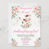 カウバースデーパーティーピンク&金ゴールドガール誕生日 招待状 (正面)