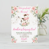 カウバースデーパーティーピンク&金ゴールドガール誕生日 招待状 (スタンド正面)