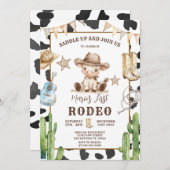 カウパターンワイルドウエストマイファーストロデオ誕生日 招待状 (正面/裏面)