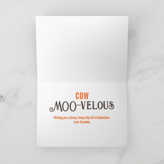 カウヒマワリ子供の誕生日 カード (内部)