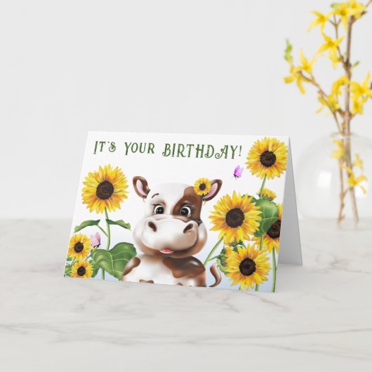 カウヒマワリ子供の誕生日 カード (黄色い花)