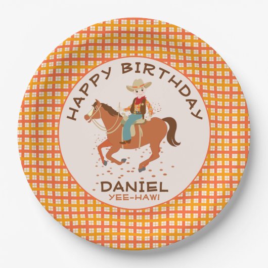 カウビかわいらしーと馬の誕生日パーティー ペーパープレート (正面)