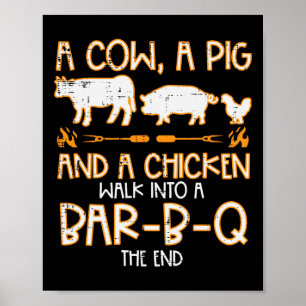 カウピッグチキンウォークR B Q Bbq Rbecueグリリングメン ポスター