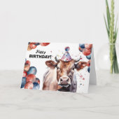 カウファームアニマルウォーター色ポートレートハッピーバースデー カード (正面)