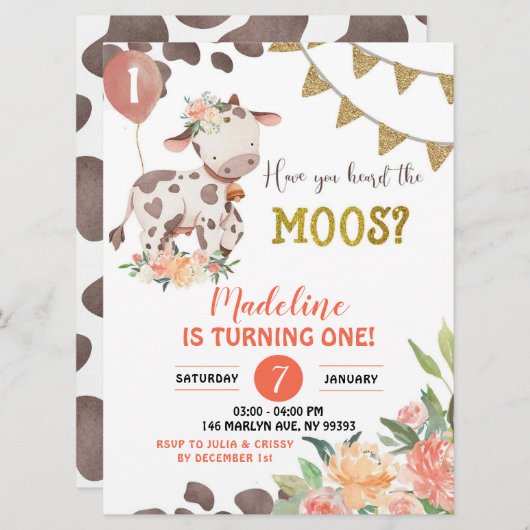 カウファームガールフローラベビーシャワー招待状 招待状 (正面/裏面)