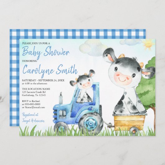 カウファームベビーシャワー招待状ボーイ 招待状 (正面/裏面)