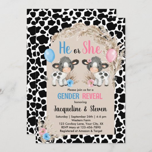 カウファーム性別がベビー招待カウボーイを明らかにする 招待状 (正面/裏面)
