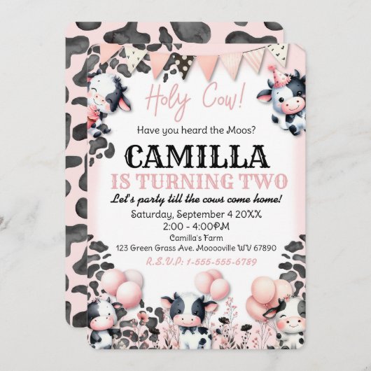 カウファーム誕生日パーティーの招待 招待状 (正面/裏面)