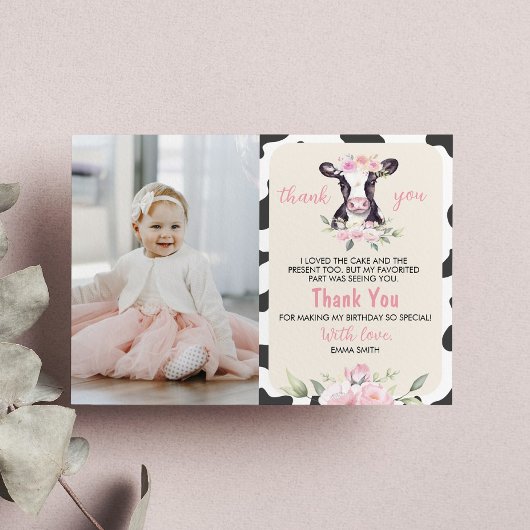 カウファーム誕生日写真サンキューカード サンキューカード