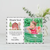 カウファーム/納屋周囲の庭誕生日写真サンキューカード  サンキューカード (スタンド正面)