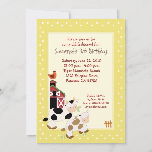 カウフモーァファーム納屋周囲の庭カントリー誕生日招待状 招待状 (正面)