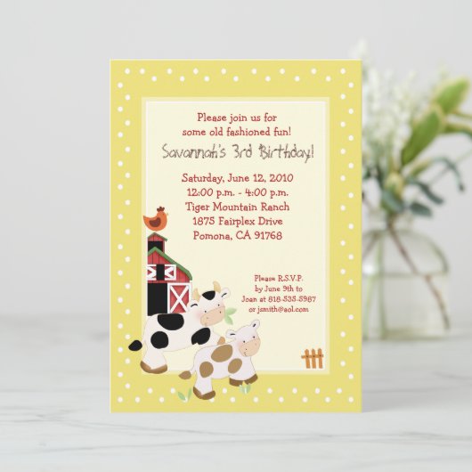 カウフモーァファーム納屋周囲の庭カントリー誕生日招待状 招待状 (スタンド正面)