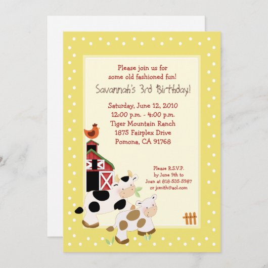 カウフモーァファーム納屋周囲の庭カントリー誕生日招待状 招待状 (正面/裏面)
