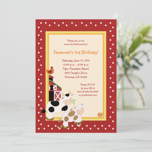 カウフモーァファーム納屋周囲の庭カントリー誕生日招待状 招待状 (スタンド正面)