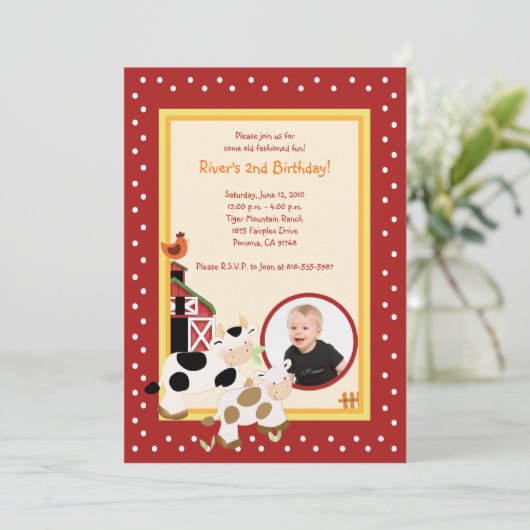 カウフモーァファーム納屋周囲の庭*写真*誕生日招待状 招待状 (スタンド正面)